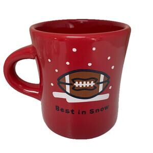 LIFE IS GOOD Red Diner Style Mug “Best In Snow” Football Winter Coffee Tea